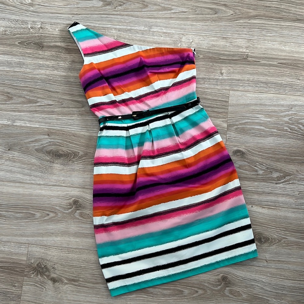 Asymmetrical belted sheath dress